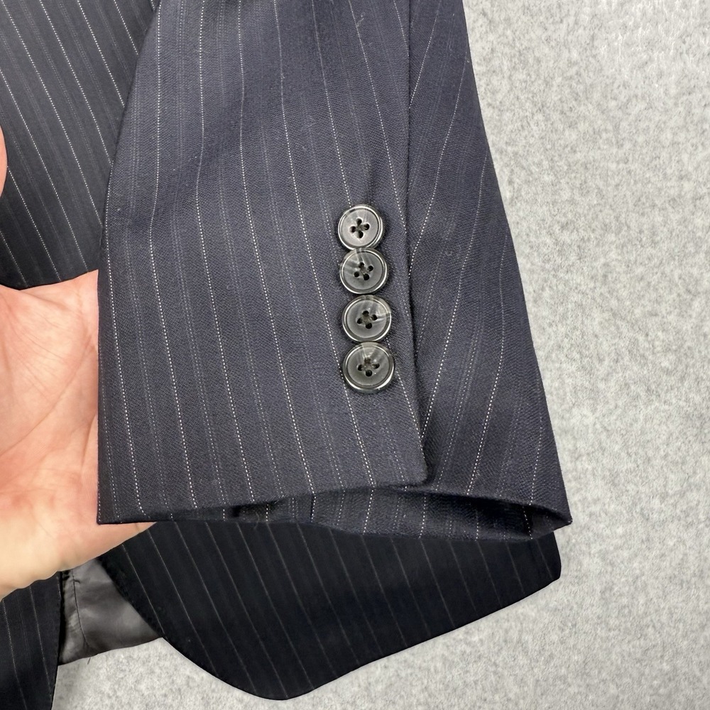 Saks Fifth Avenue Blazer Mens 42R Black Striped Super 130s Wool Loro Piana Coat - Picture 6 of 16